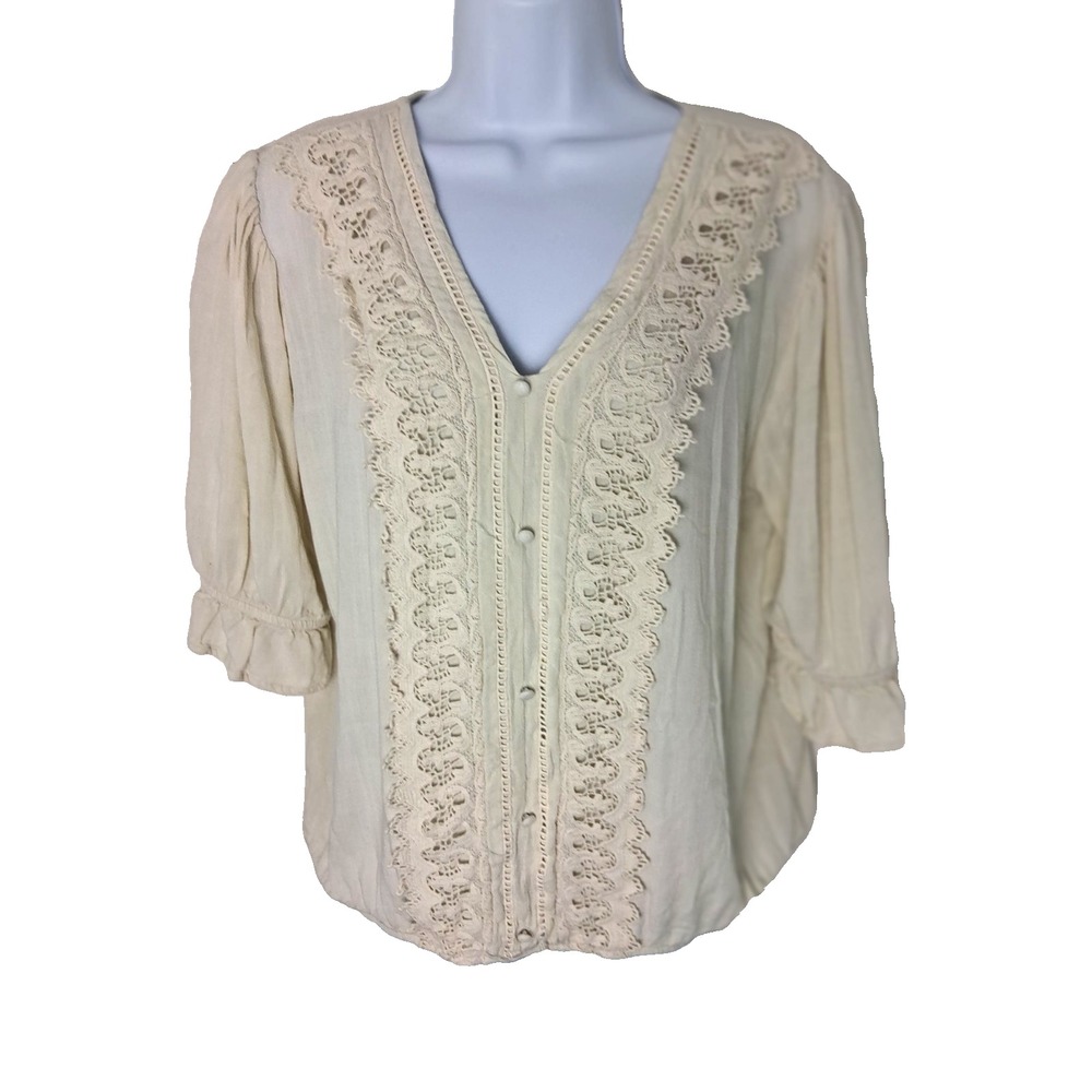 Maurices Crochet Trim Top Size Large Coastal Cowgirl‎ Cottage Core Peasant